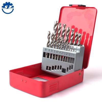 China 19pcs metal drilling din 338 hss 4241 steel roll forged white finish straight shank drill bits set in metal box for sale