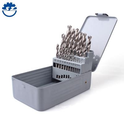 China Metal Drilling DIN 338 Box 25pcs Packing HSS 4241 White Polished Straight Shank Twist Drill Bits Set For Metal Drilling for sale