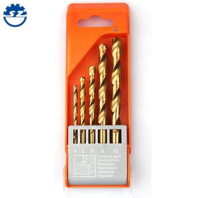 China Plastic Metal Drilling 5pcs Box Packing Titanium Coated HSS Drill Bits Set For Metal Drilling for sale