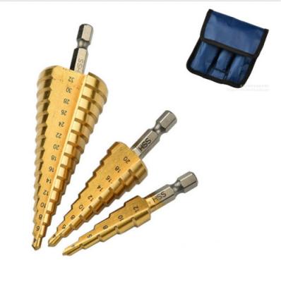 China Metal Drilling Titanium 3 Flats Shank HSS 6542 Metric Straight Spline Step Drill Bit 4-12mm for sale