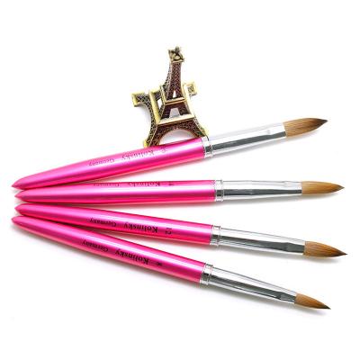 China Kolinsky Soft Elastic Acrylic Nail Brushes Metal Pink Handle Color Wholesale Price High Quality Nail Art Brush With Customize Logo Private for sale