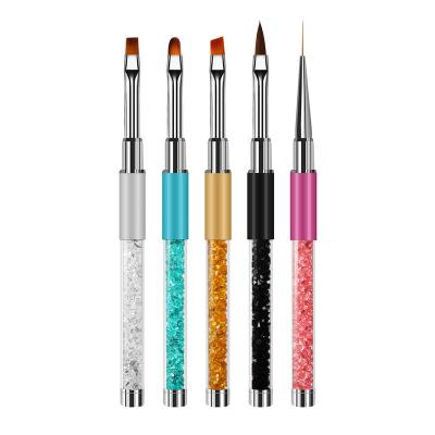 China Nail Art Beauty Salon Coating Painting New 5pcs Nail Brush Dotting Fan Design Manicure Tool With Shinny Glitter Handle For Girls Nail Beauty for sale