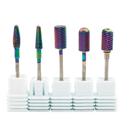 China 10 Styles Rainbow Coating 5 in 1 Nail Set Rainbow Color Tungsten Carbide Nail Drill Bit Salon Nail Art Tools for sale