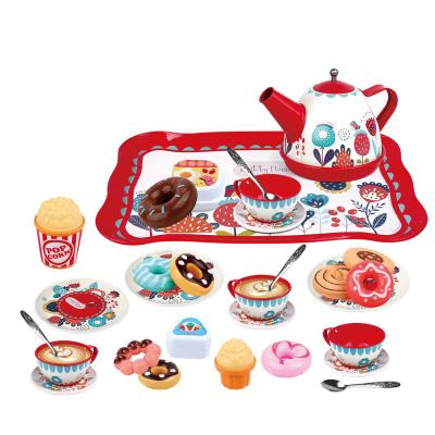 China Alloy Role Play Tin Plate Teapot Cups Set Kids Tea Toy Toy Pour Kids Interested Simulation Tin Plate Teapot Educational Tea Party Toys for sale