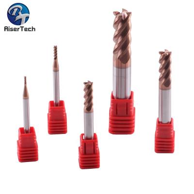 China Metric Cutting 4 Square End High Performance HRC 55 Spline GP Length Regular End Mills CNC Bits Gold Coated for sale