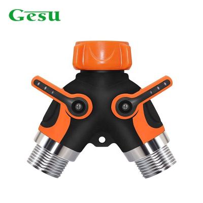 China GESU Garden Tools Garden Faucet Hose Pipe Y Connector Two Way Plastic Hose Splitter With 3/4 Inch Thread for sale