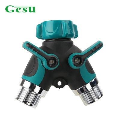 China Garden Tools GESU Premium 2 Way Outdoor Tap Connector With Shut Off Taps Hose Connector Splitter for sale