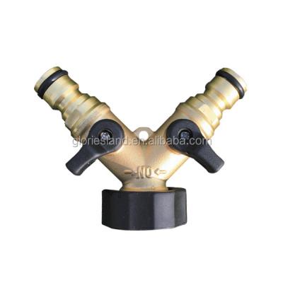 China Eco Friendly GESU 2 WAY DOUBLE GARDEN TAP SPLITTER ADAPTER TWIN WAY BRASS CONNECTOR 3/4 for sale