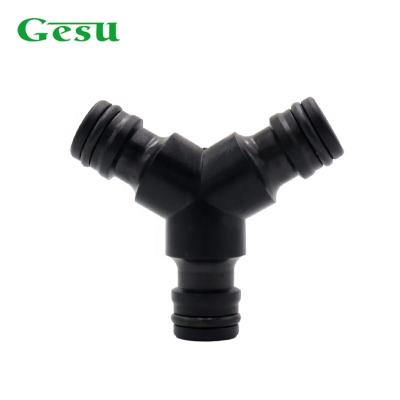 China Garden Tools 3 Way Plastic Garden Hose Connectors , Outside Garden Y Shape In Stock Hose Fitting for sale