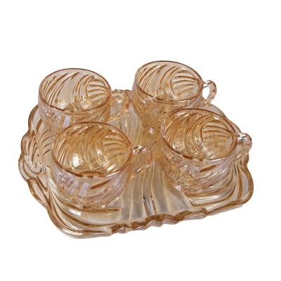 China Viable Wholesale Electroplating Gold Glass Tea Cup Sets With Charger Glass Dish for sale