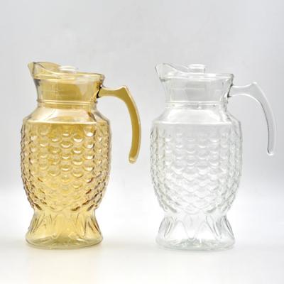 China Viable Wholesale 1800ml Gold Plated Juicer Jug Glass Like Fish Shape Glass Pitcher J-125YL for sale