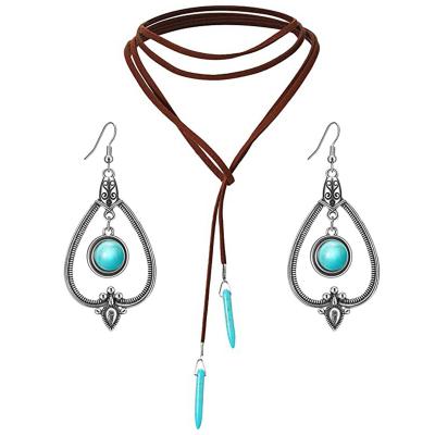 China Hot Selling Ethnic National Style Multi Style Vintage Turquoise Necklace Earrings Set Jewelry Turquoise Earrings for sale