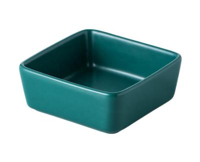 China Quadrate Viable Fashionable Small Ceramic Dog Cat Bowl With Wooden Bamboo Tray for sale