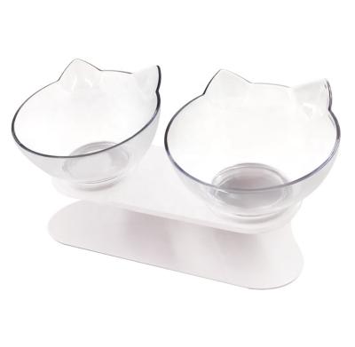 China Sustainable Cat Double Food Bowl Pet Food Water Raised Pet Feeding Bowl With Raised Rack for sale