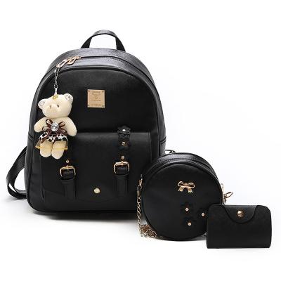 China Hot Selling XUYA Fashion Backpack Chains Cross - Body Bags PU Clip Leather School Bag 3PCS Set Backpacks For Women for sale