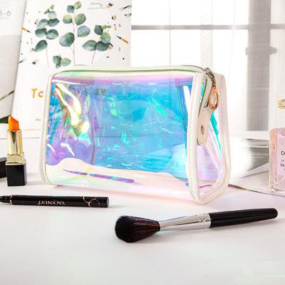 China 2021 Lady GATE TPU Holographic Cosmetic Bag Pink Irdescent Brush Holder Beauty Toiletry Clear Women Zipper Make Up Organizer for sale