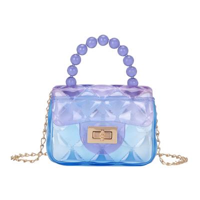 China Small Fashion Ladies Fashion Mini Purse Fashion Diamond Lattice Jelly Bag PVC Transparent Girl Chain Shoulder Bag Mixed Color Beach Bag for sale