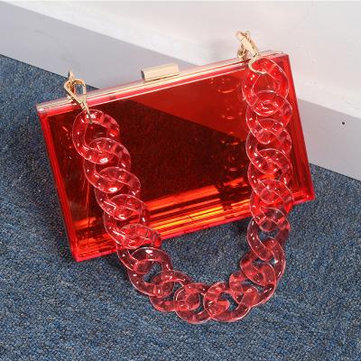 China 2021 Fashion Small Shoulder Jelly Bag Portable Transparent Acrylic Ladies Chain Bag Square Messenger Bag for sale