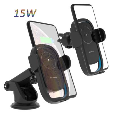 China Car Wireless Custom Mount Logo Touch Sensor Qi 15W Fast Car Charger Stand Charging Wireless Charger for sale