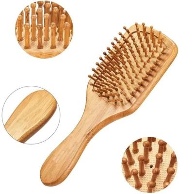 China Viable Your LOGO Cushion Detangling Massage Comb Wooden Natural Bamboo Hair Brush and Paddle for sale