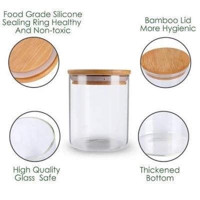 China Sustainable High Borosilicate Storage Jars Glass Jars With Airtight Bamboo Lid With Silicone Ring Seal for sale