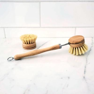 China Viable Logo Bamboo Wooden Pot Dish Cleaning Brush Custom Bottle Brush with Sisal Bristle Handle for sale