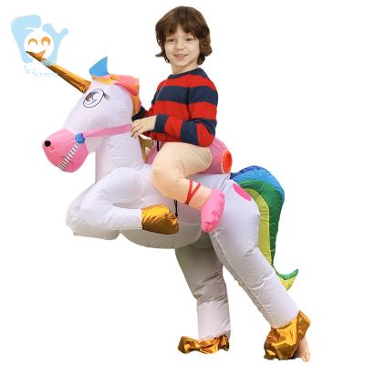 China New Adults Kids Creative Unisex Funny Halloween Costume Inflatable Green Ride On Rainbow Unicorn Costumes for sale