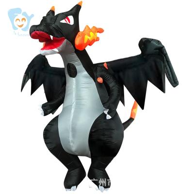 China Funny Inflatable Black Fire Dragon Costumes Halloween Full Face Costumes New Creative Horrific Adults for sale