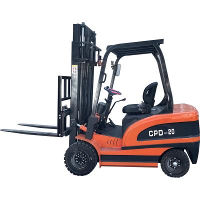 China Building Material Shops Four-wheel electric forklift pedestal type 2-ton truck hydraulic side loading and unloading forklift New energy small forklift t for sale