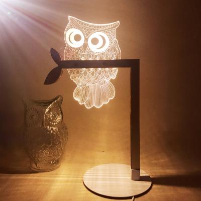 China 3D Owl Lamp Modern Acrylic Led Bedside Lamp Bedside Bedroom Decoration Table 3D Straight Night Light for sale