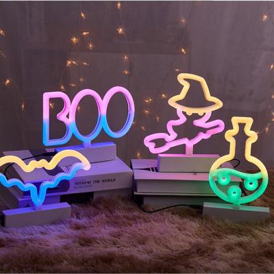 China Modern LED Neon Lights Christmas Atmosphere Decoration Lights Witch Hat Skull Night Light Halloween Decoration for sale