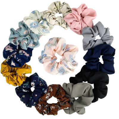 China Friendly Materials Hot Selling 8 Colors Hair Ties Silk Hair Bands Flower Printing Hair Scrunchies For Women Girls for sale