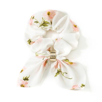 China Environmentally Friendly Elastic Chiffon Flower Bunny Ear Girls Hair Rope Hair Scrunchies for sale