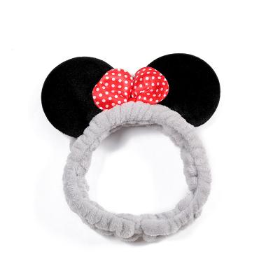 China Elastic Cute Mickey Ears Face Makeup Headbands Cotton Spa Friendly Material Wash Soft Headband for sale