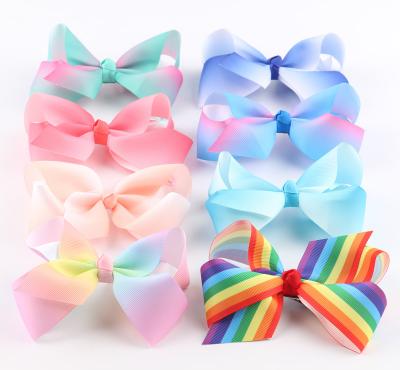 China DIY Fashion Kids Hair Clips 5 Inch Rainbow Ribbon Bow Hair Clips With Metal Clips Baby Hair Accessories for sale