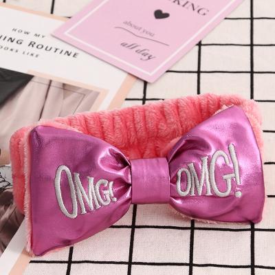 China Double Friendly Hardware Challenge OH MY GOD! New MY OH GOD Letter Bow Face Leather Luminous Hair Accessories Make Up To Wash Face Headband Hair Accessories Plush Head for sale