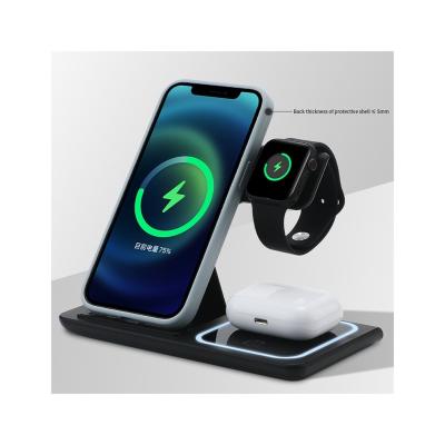 China 15W Wireless Charging Black Foldable Phone Stand Fast 3 in 1 QI Wireless Charger for Iphone Watch Airpods for sale