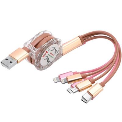 China MP3/MP4 Player 3 Function In 1 Multi USB Charger Retractable Cable For iPhone C Android Micro USB TYPE C for sale