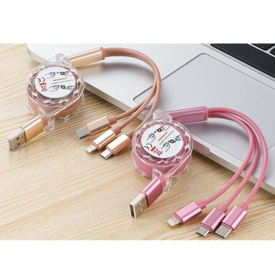 China MP3/MP4 Player Function 3 In 1 Retractable USB Charger Cable 3A Fast Charging Data Cable For iPhone Samsung for sale