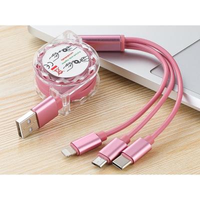 China Universal Retractable MP3/MP4 Player Phone 3 in 1 Fast Usb Mobile Phone Charger Cable For IOS Android Mobiles for sale