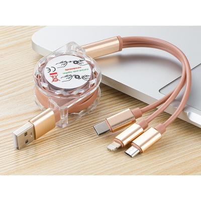 China Retractable MP3/MP4 Player 3 In 1 Usb Type C Micro C Mobile Phone 8pin Charging Cable For IOS Android Mobiles for sale