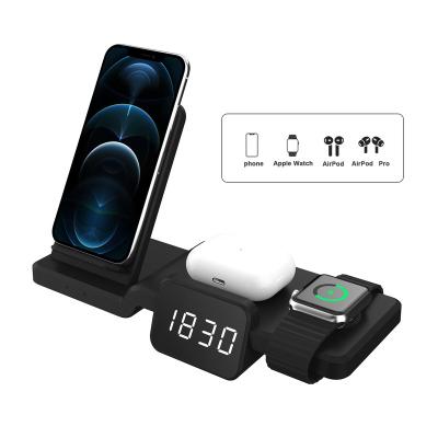 China 15W Mobile Phone Clock Three in One Wireless Charger for Apple Mobile Phone Watch Headset for sale