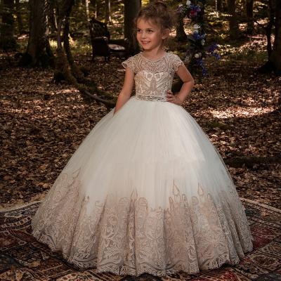 China New Hot Selling Sleeveless Children Flower Sleeveless Princess Puffy Dress Host Girl's Lace Performance Skirt for sale