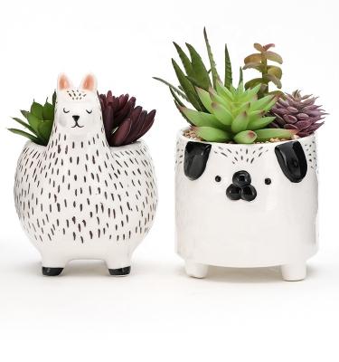 Chine Potes de plantes en céramique pour animaux Planteurs Pot de plantes succulentes personnalisé Plante Alpaca Tête d'animal à vendre