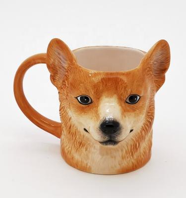 China Best Selling cute earthenware 3d dog shaped Animal Ceramic Mugs Design with 3D handpaint zara for sale