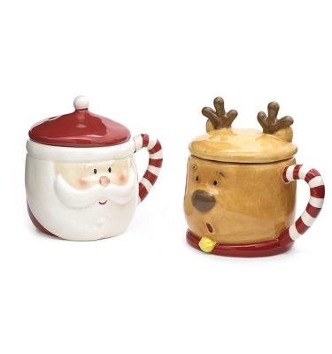 China 3D Creative Christmas Coffee Mug Deer Shaped Ceramic With Lid And Hand Painted As Gift for sale