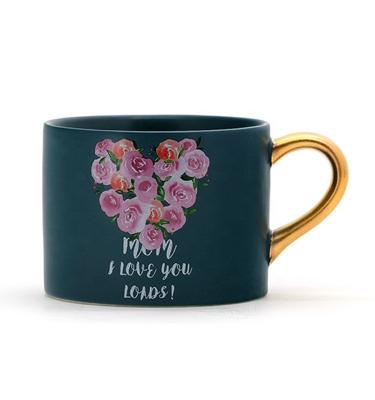 China Lieflijke Moedersdag servies Elegante ontwerp Moeder cadeau Keramische mok koffie met gouden handvat Te koop