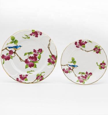 China White ceramic decorative gold edge dinner plate set for wedding party for sale