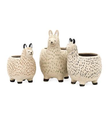 China Unique Alpaca Lama Flower Succulent Pot in Pottery Clay Ceramic Wholesale Hot Sale Lovely Instagram 3D Flower/succulent Pots for sale