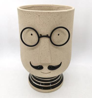 China 14 Inch 10 Inch 12 Inch Ceramic Flower Pot Lovely Instagram 3D Unique MEN Shaped for sale